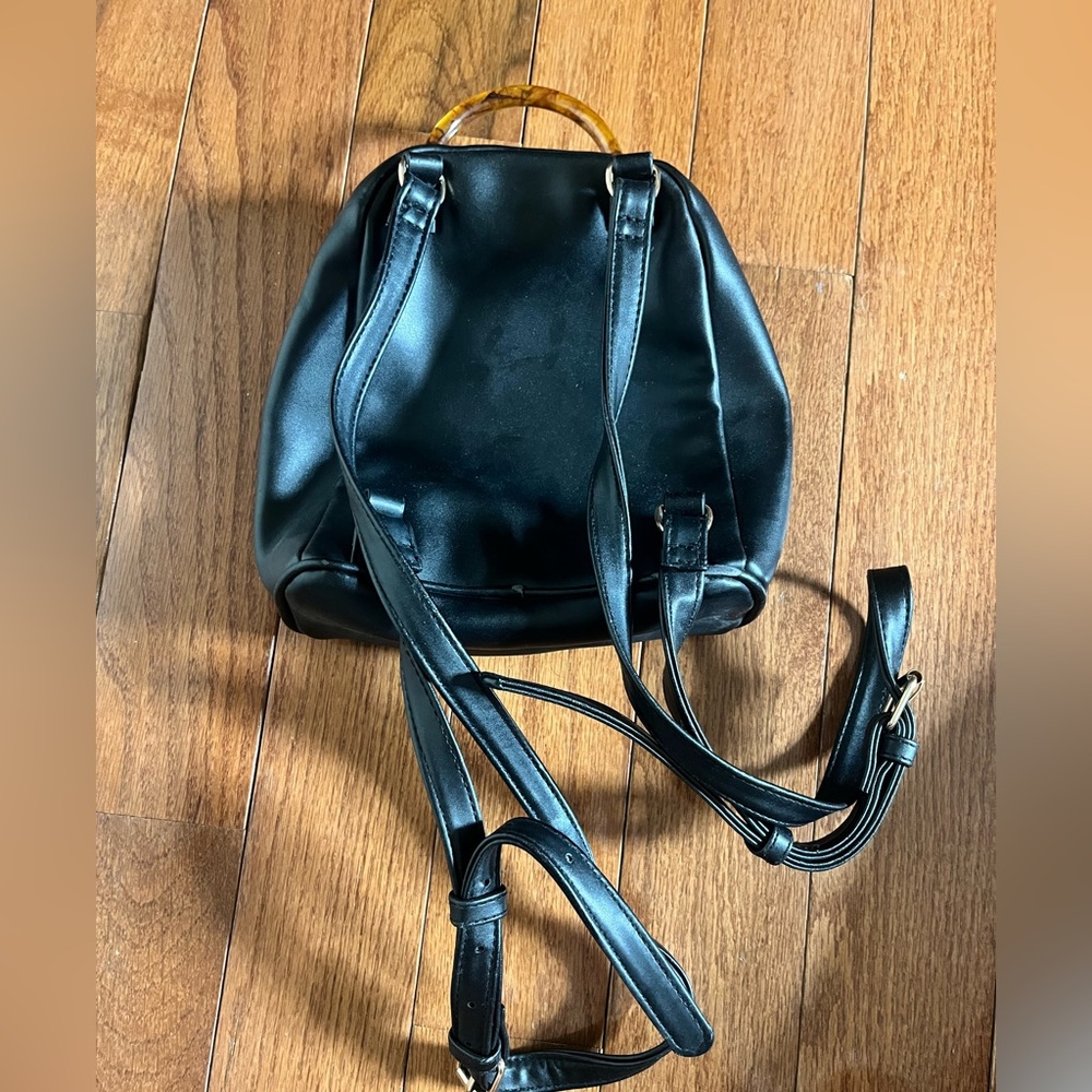 Black Mini Backpack With Tortoiseshell Handle - image 2